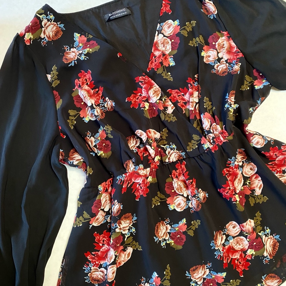 Floral Lantern Sleeve Patchwork Top - image 4